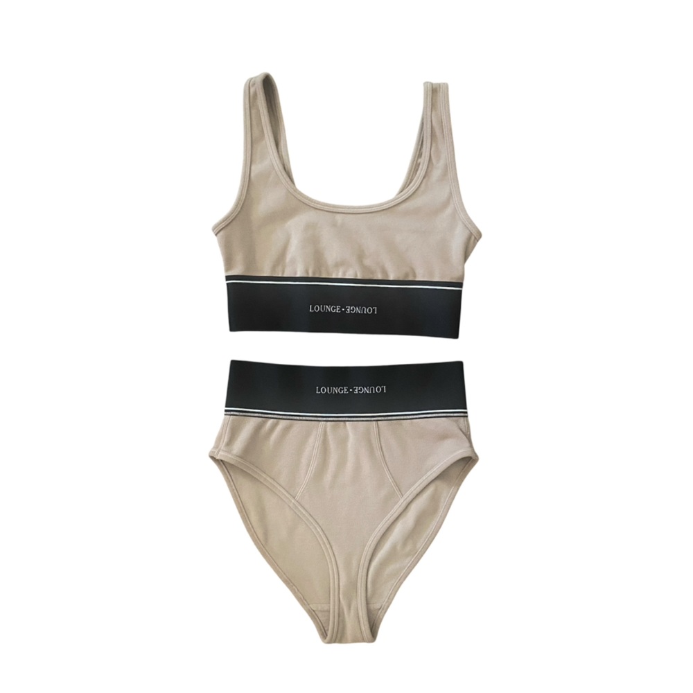 Lounge Underwear women’s beige small two piece lounge lingerie set comfy soft